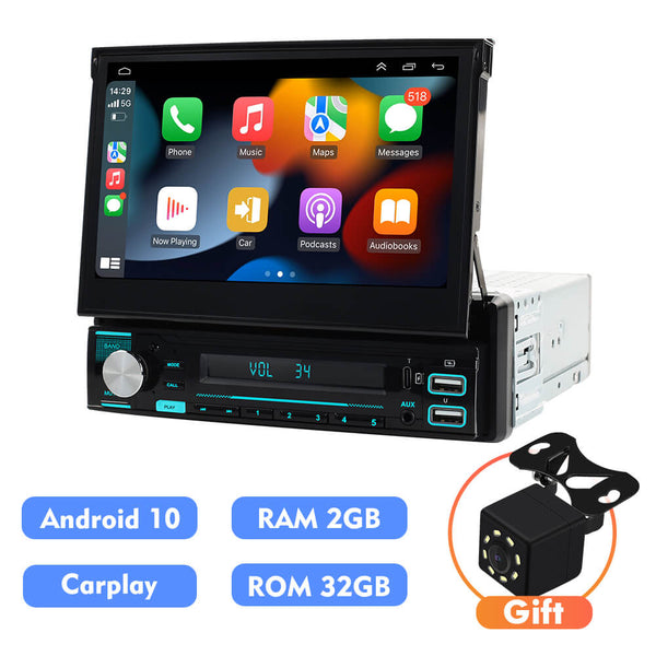 ISUDAR 1 Din Android 10 Car Radio 7" Retractable Screen Multimedia