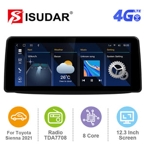 ISUDAR 12.3 Inch Android 12 Car Radio For Toyota SIENNA 2021 2022 2023 GPS Auto Multimedia Stereo