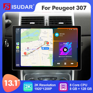 ISUDAR 2K 13.1 Inch 8 Core Android 10 Car Radio For Peugeot 307 SW 307 2002 - 2013 Auto