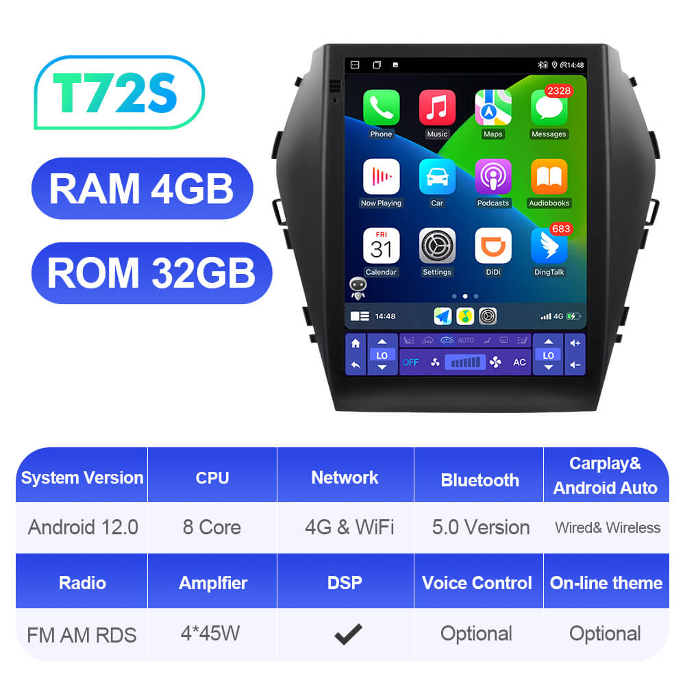 ISUDAR Android 12 Tesla Vertical Car Radio for Hyundai Santa Fe IX45