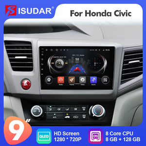 ISUDAR T72 Android 12 Car Radio 9'' For Honda Civic 2012 2013 2014 2015 Wireless Carplay
