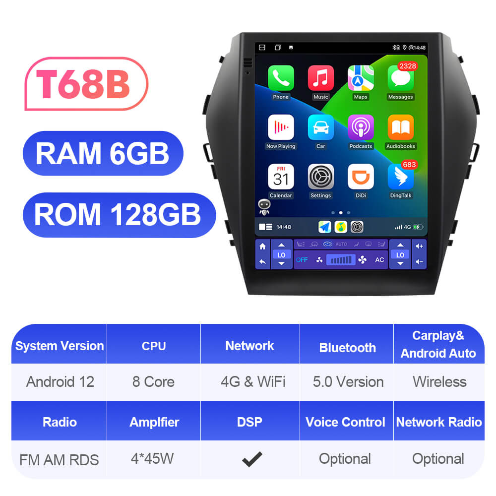 ISUDAR Android 12 Tesla Vertical Car Radio for Hyundai Santa Fe IX45 ...