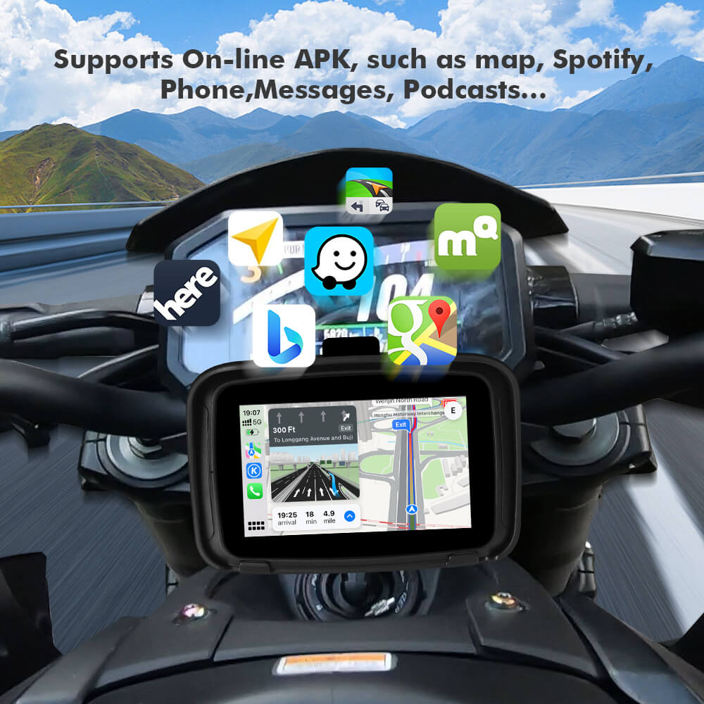 Wireless Apple Portable Carplay Motorcycle Android Auto, 5'' IPS Touch