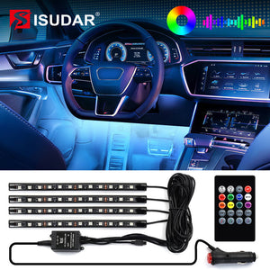 Car Interior Led Ambient Ambient Foot Light with USB Wireless Remote Music Control RGB Neno Light Atmosphere Decorative Lamps