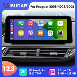 ISUDAR 12.3 Inch Android 12 Apple Carplay Auto Radio For Peugeot 3008 4008 5008
