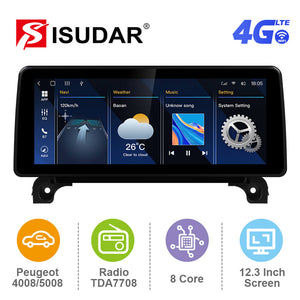 ISUDAR 12.3 Inch Android 12 Apple Carplay Auto Radio For Peugeot 3008 4008 5008