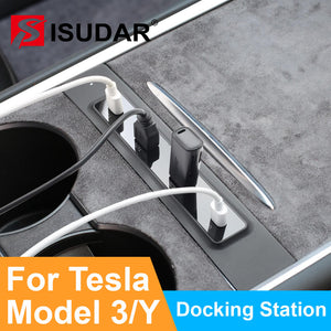 ISUDAR USB HUB For 2021 Tesla Model 3 Model Y USB Splitter Docking Station Extender Fast Charging Data Type-C PD QC For Mobile